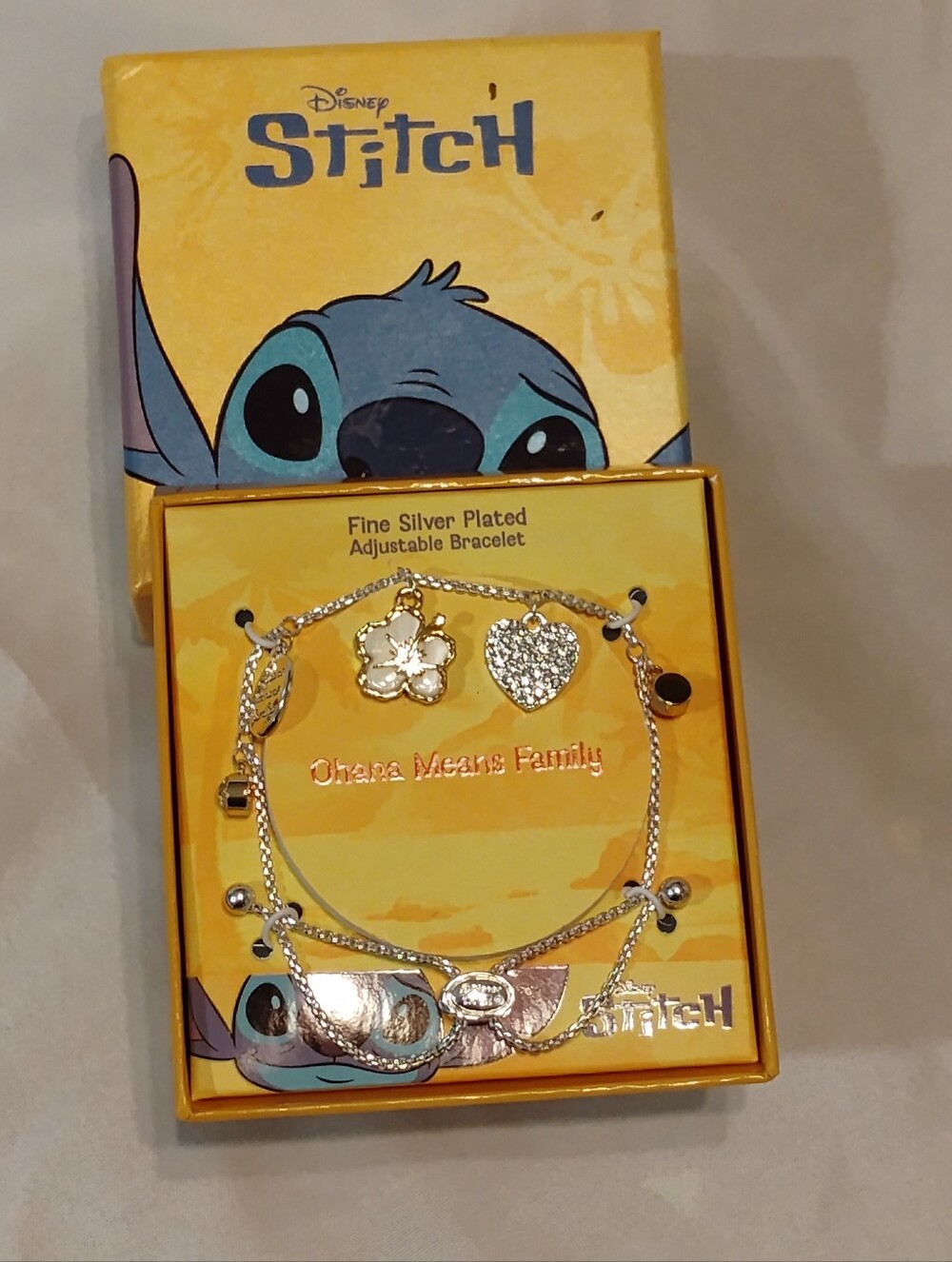 Disney Silver-Plated Stitch Charm Bracelet Set - Yellow Box